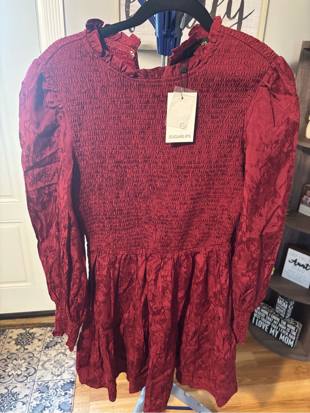 Sugarlips women’s red  Smocked Long-Sleeve Dress
